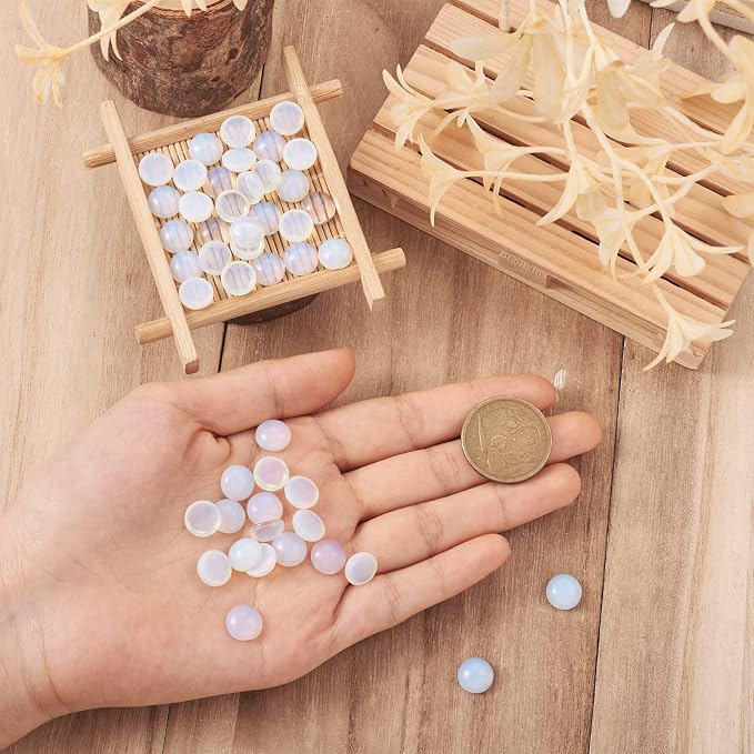 FASHEWELRY 50Pcs Synthetic Opalite Cabochons Flat Back Gemstone Cabochons Half - Image 2