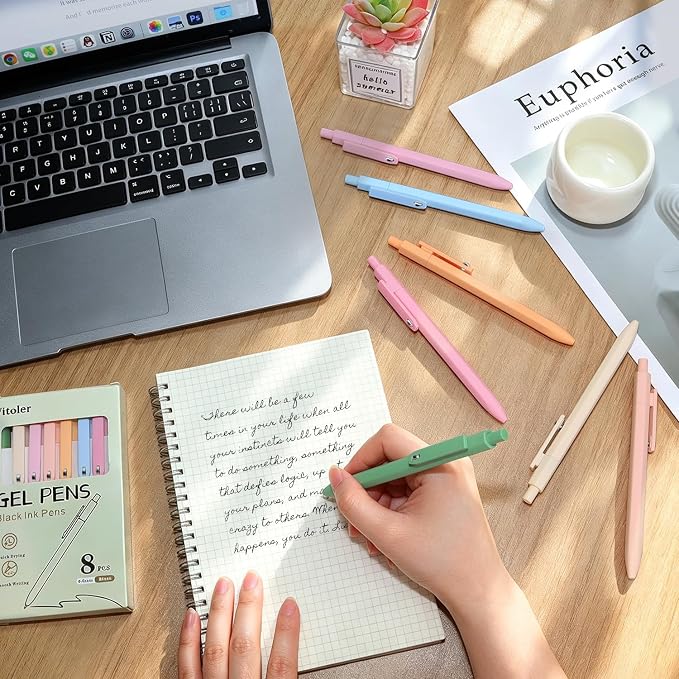 Piochoo Aesthetic Pens, No Smudge Quick Dry Smooth Writing Pens, Cute Black Ink - Image 5