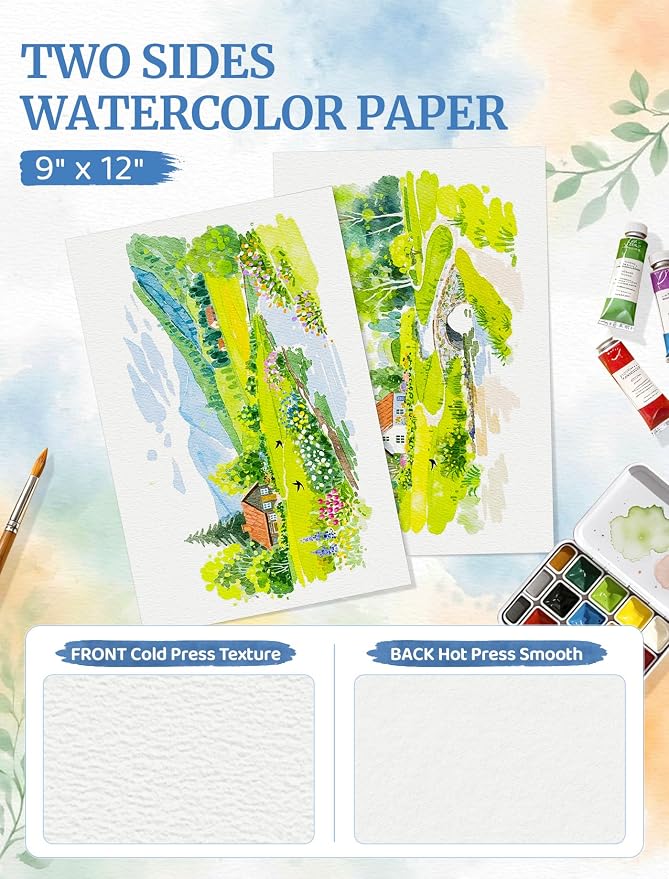 21 Sheets Watercolor Paper 9x12, Cold Press Watercolor Paper Pad, 140 LB/300 - Image 3
