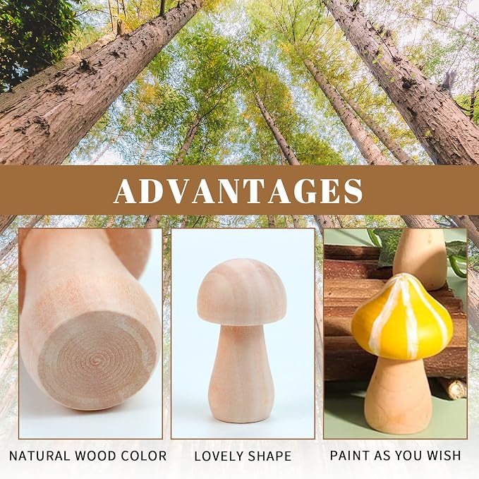 36 Pieces Unfinished Wooden Mushrooms 6 Size Natural Plain Unpainted Wooden - Image 4