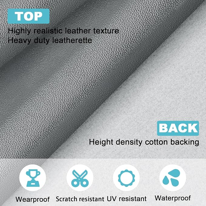 Grey Faux Leather Fabric 39"×55" Smooth Grain Upholstery Vinyl - Image 2