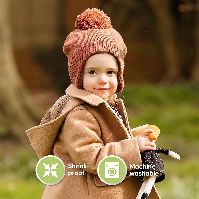 Baby Beanies, Baby Hats for Boys, Girls - Cute Toddler Winter Hat, Soft & Stretchy Beanies for Infant, Newborn 6-36 Months, Cozy & Warm with Earflap Muff & Pom (Regalia)