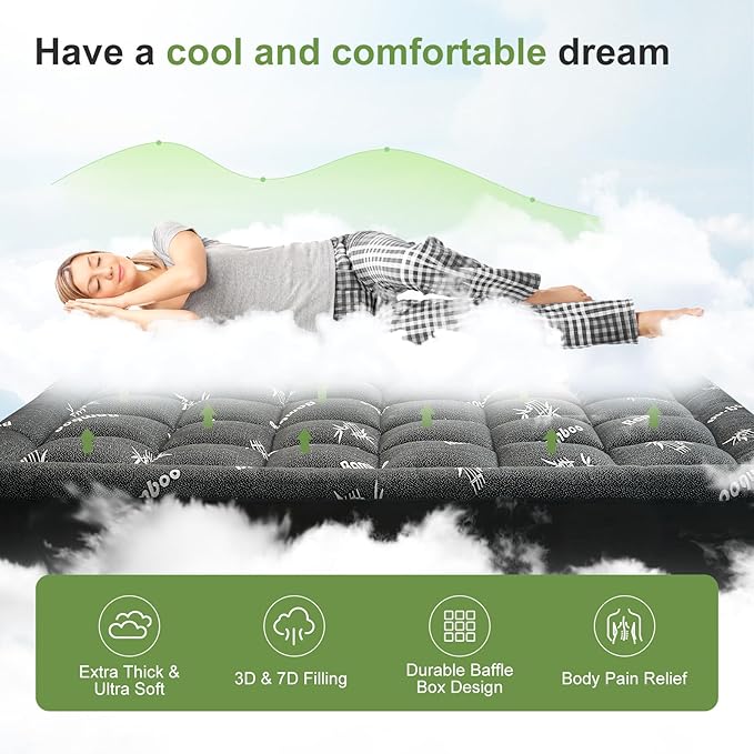 Twin XL Size Mattress Topper Viscose Derived from Bamboo, Soft Thick Pillow Top - Image 2