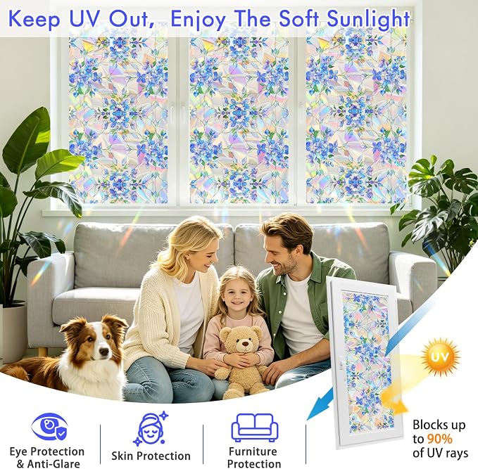 SOMWISE Rainbow Window Privacy Film, Heat Control, UV Blocking, Anti-Glare - Image 4