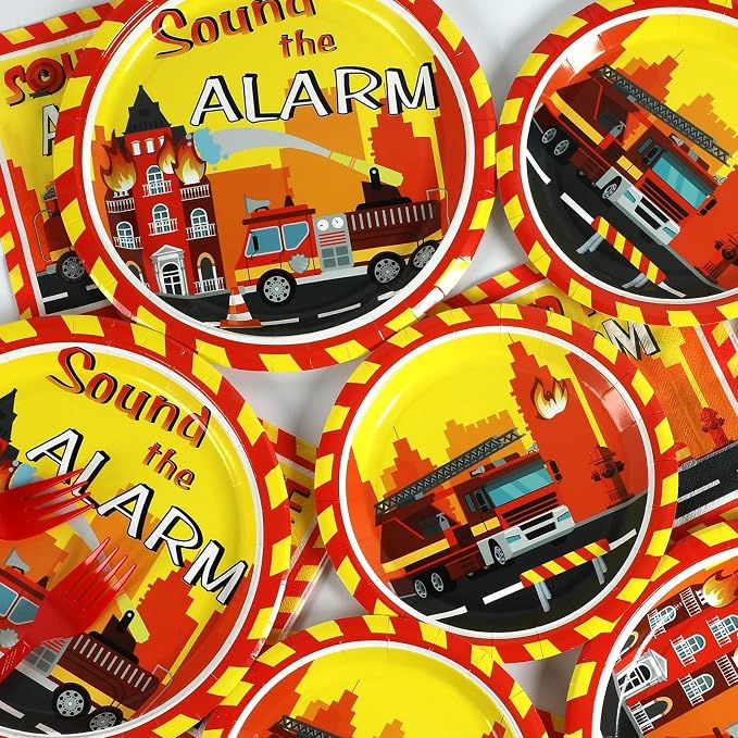 100 Pcs Firetruck Birthday Party Decorations Fireman Plates and Napkins - Image 5