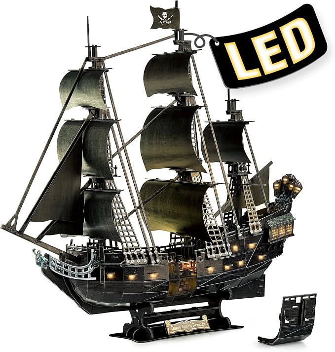 3D Puzzle for Adults Moveable LED Pirate Ship by CubicFun