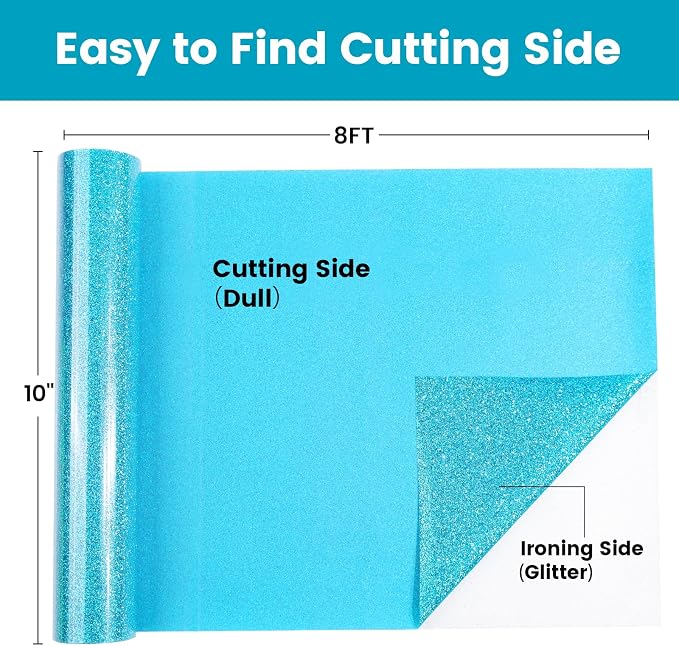 Blue Glitter HTV Heat Transfer Vinyl, Glitter Iron on Vinyl Roll 10" X 8ft | - Image 2