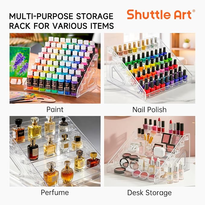 Shuttle Art Acrylic Paint Organizer, 7 Layers Clear Storage Rack, Snap On - Image 7