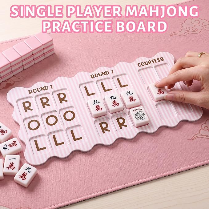 Solo Mahjong Practice Board 12 x 6 Inch Pink Stripe Mahjong Practice Board - Image 3