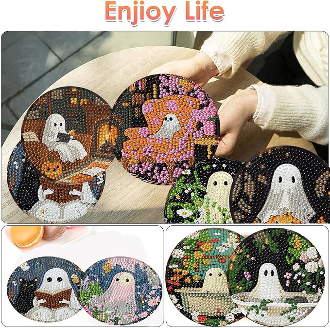 8 Pcs Halloween Diamond Art Coasters Kits - Image 2