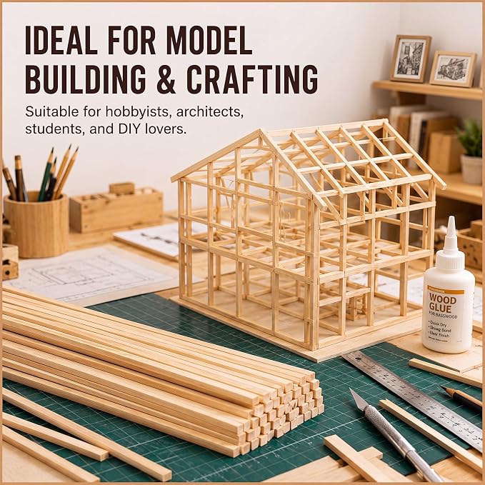 100pcs Basswood Strips 1/8 x 1/8 x 24 Inch Balsa Wood Strips Natural Wood - Image 5