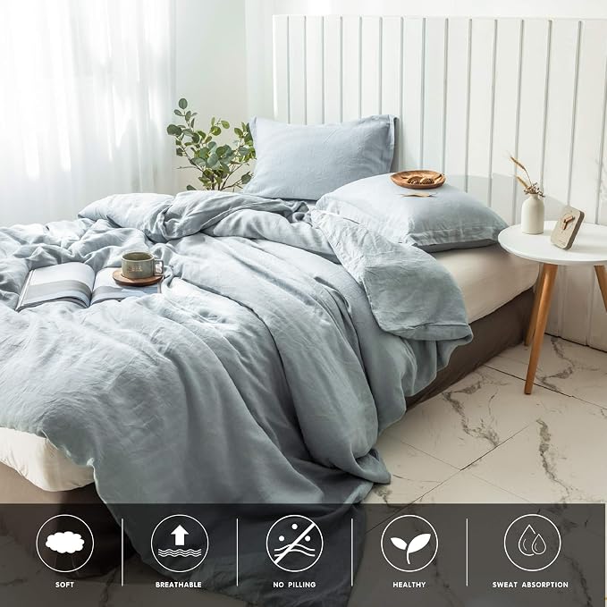 Simple&Opulence 100% Linen Duvet Cover Set 2pcs Basic Style Natural French - Image 7