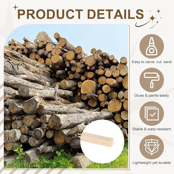 MECCANIXITY 6Pcs Basswood Sticks, 5/32" x 5/32" x 4" Square Wooden Dowel Rods - Image 3