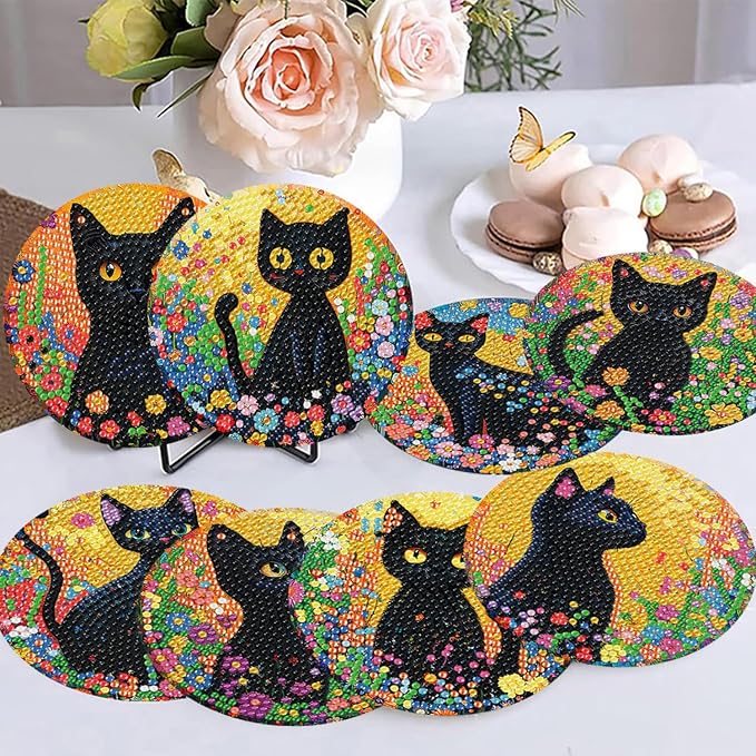 8 Pack Black Cat Diamond Art Coasters Kit for - Image 5