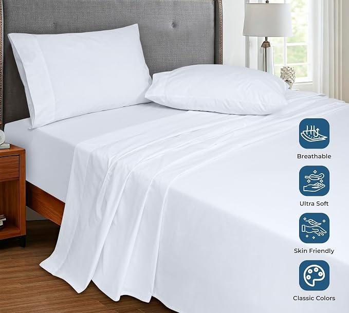 Royale Linens 100% Organic Cotton Twin Flat Sheet Only - Image 4