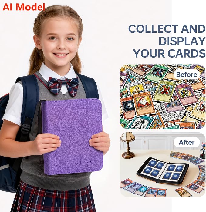 4 Pocket Card Binder for 400 Cards, Premium PU Zipper Card Collection Album - Image 7