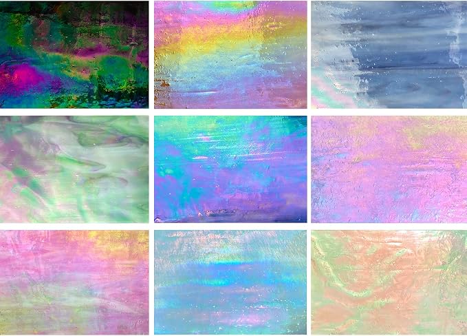 9 Sheets Stained Glass Sheet, 4 x 6 inch Iridescent Glass Sheets Mosaic Glass by PALJOLLY