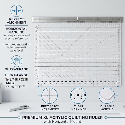 XL 17-3/4” x 22” Slotted Quilting Ruler, Accurate Fabric Strip Cutting - Image 9