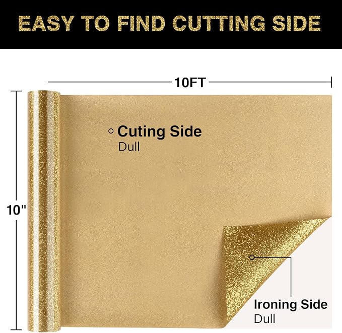Gold Glitter HTV Heat Transfer Vinyl Roll 12inch x 10 ft - Image 2