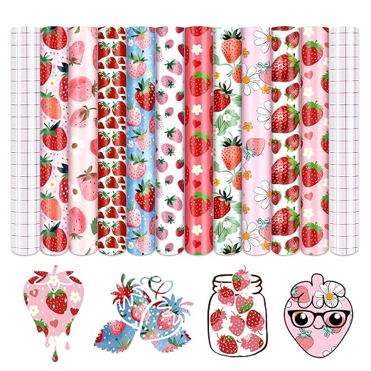Tintnut Strawberry Permanent Vinyl 10 Sheets 12''x10'' Adhesive Vinyl | Flower by Tintnut