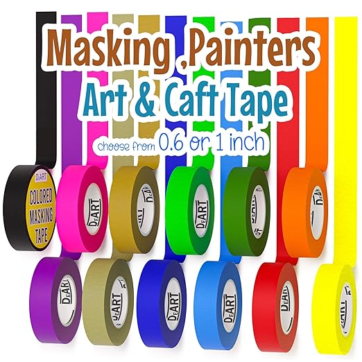 Colored Masking Tape Painters Tape 12 or 8 Pack 1 inch or 0.6 Inches Kids Arts by Unknown