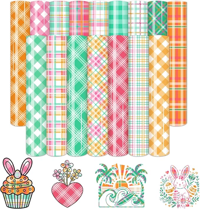 HTVSTD Plaid HTV Heat Transfer Vinyl 12pcs 12×10in Iron on Vinyl | Summer Plaid by CraftingEveryday