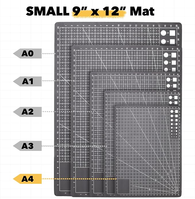 Mandala Crafts Self-Healing Cutting Mat Set – 9" x 12" A4 Black Gray - Image 3