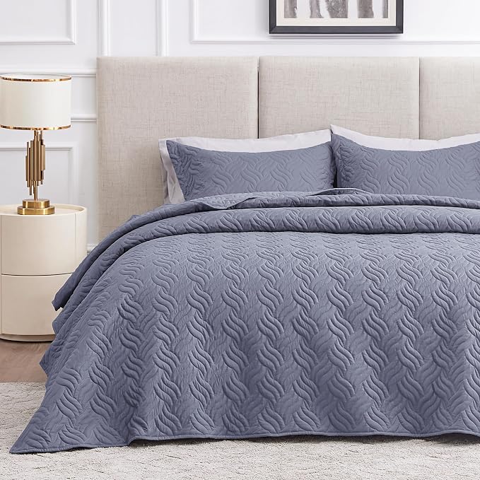 Love's cabin King Size Quilt Bedding Set Bluish Grey Bedspreads by Lovescabin