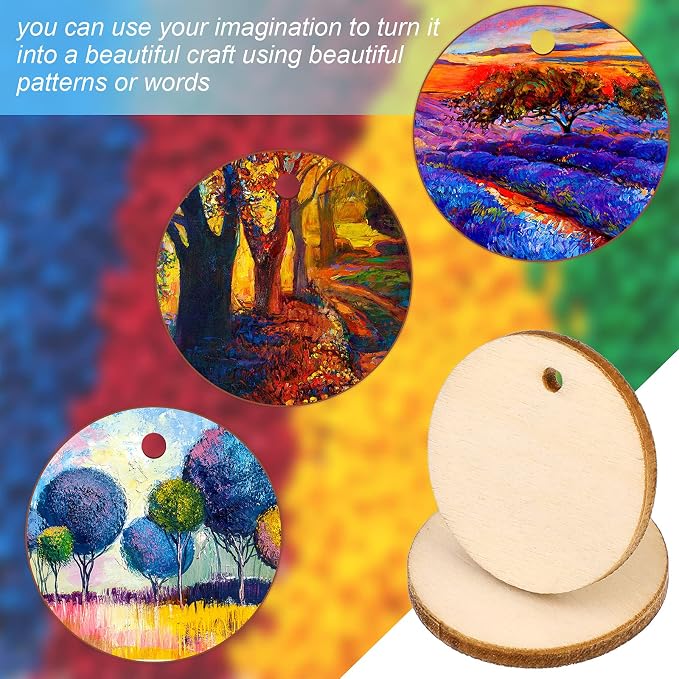200 Pieces Unfinished Blank Wood Circle Pendants Round Disc Circle Wood Pieces - Image 5