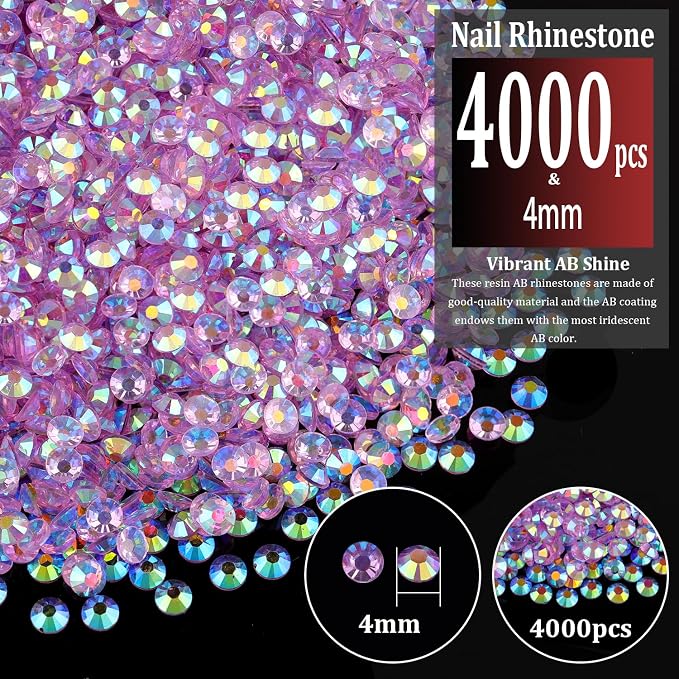 4000pcs 4mm Resin Rhinestones Bulk, Transparent Lavender Purple AB Flatback - Image 2