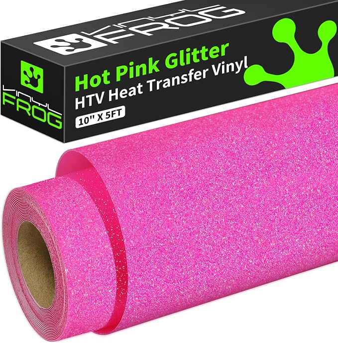 VINYL FROG Hot Pink Glitter HTV Vinyl 10" x5ft Glitter Heat Transfer Vinyl Roll by VINYLFROG