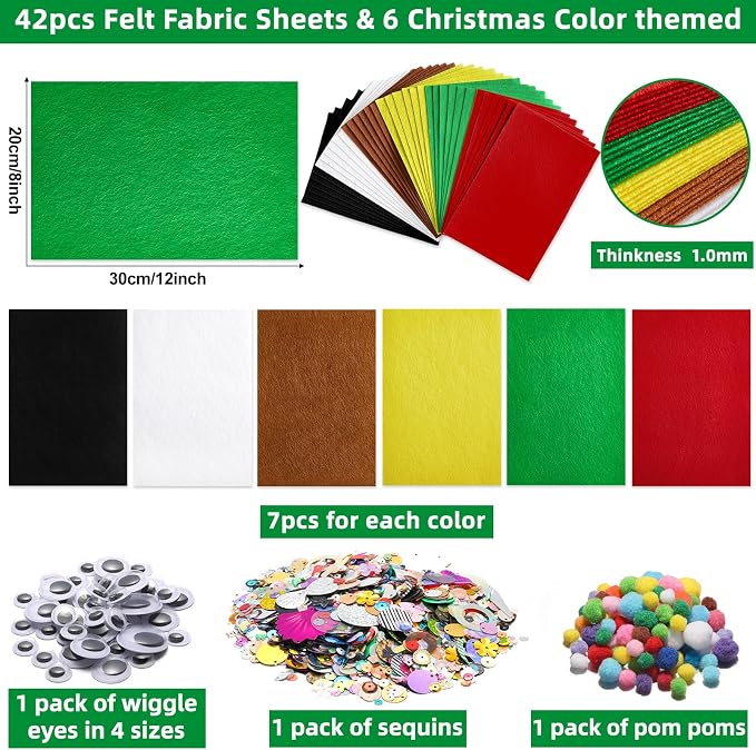 gisgfim 42Pcs Christmas Felt Fabric Sheets 8 x 12 Inch Red Green Black Assorted - Image 2