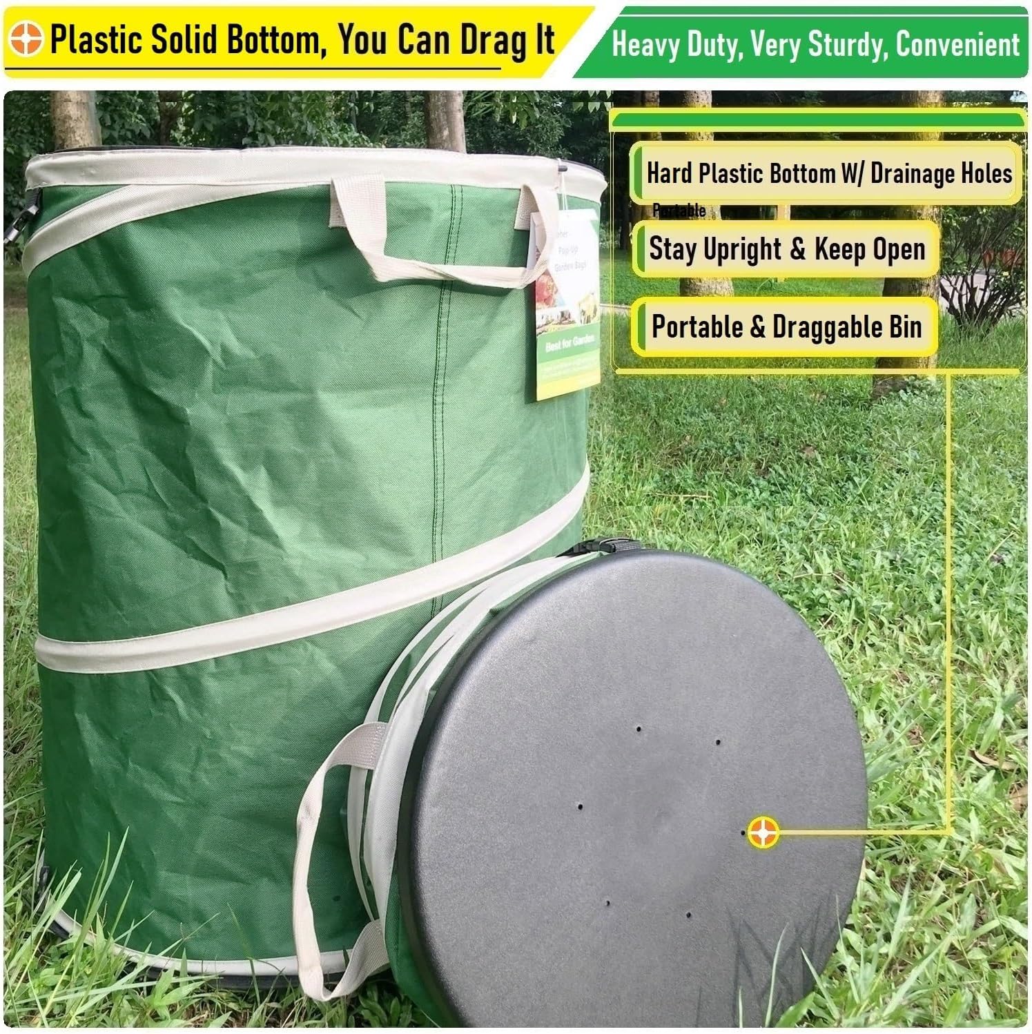 2-Pack 32 Gallon Collapsible Trash Can (19x25 in) Solid Bottom for Yard Waste Bag,Yard Debris Bag,Pop-Up Trash Can,Recycling Bin,Camping Waste Bin,Laundry Hamper,Lawn Grass,Garden Weeds Bags,Leaf Bags