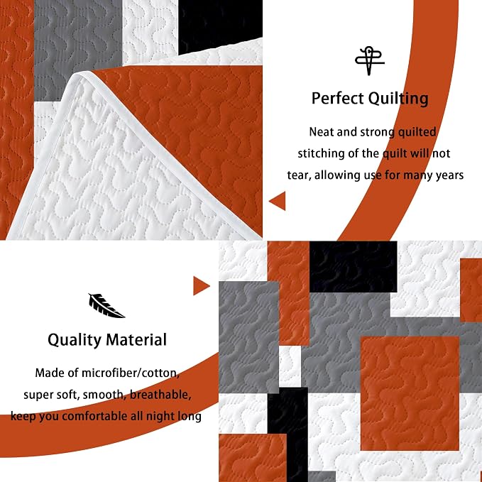 Tyrot 2 Piece Orange Grey Quilt Set Twin Size Black White Gray Geometric - Image 4