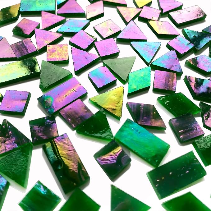 Iridescent Green Mosaic Tiles for Crafts, 280 Pieces Mixed 4 Shapes Stained - Image 2