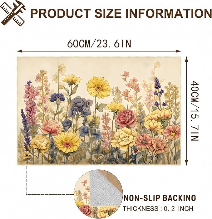 Vintage Floral Faux Cashmere Non-Slip Rug, 15.7 x 23.6 Inches, Cream Botanical - Image 2
