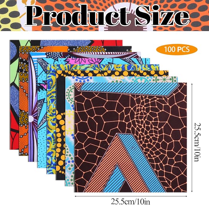 100 Pcs 10 x 10 Inch African Cotton Fabric Squares Quilting Fabrics Bundles - Image 2
