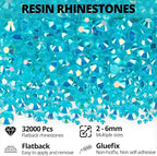 32000Pcs Turquoise Rhinestones for Bedazzling, 6mm Flatback Gems Bedazzler Kit - Image 2