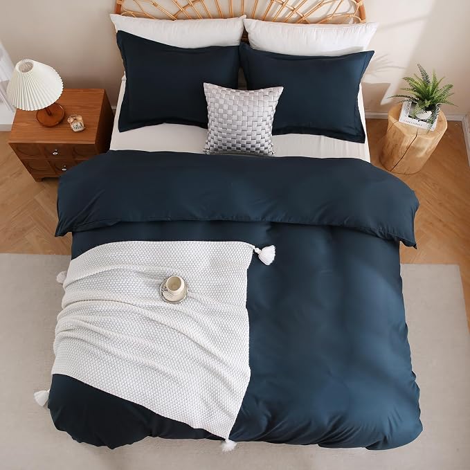 JSD Navy Blue Duvet Cover Set Full Size, 3 Piece Duvet Cover - Image 8
