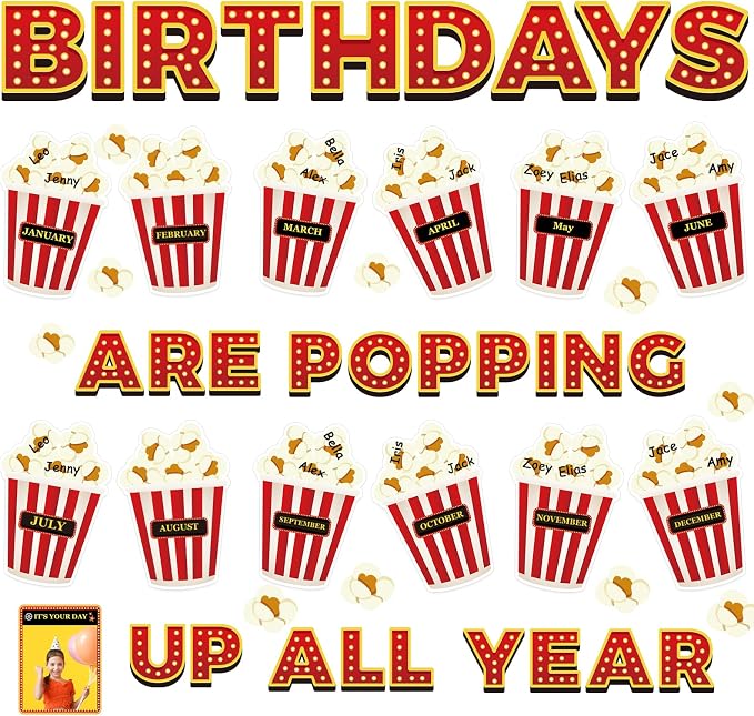 Loneliness 66PCS Popcorn Birthday Bulletin Board Set Classroom Decorations by Lonfliness