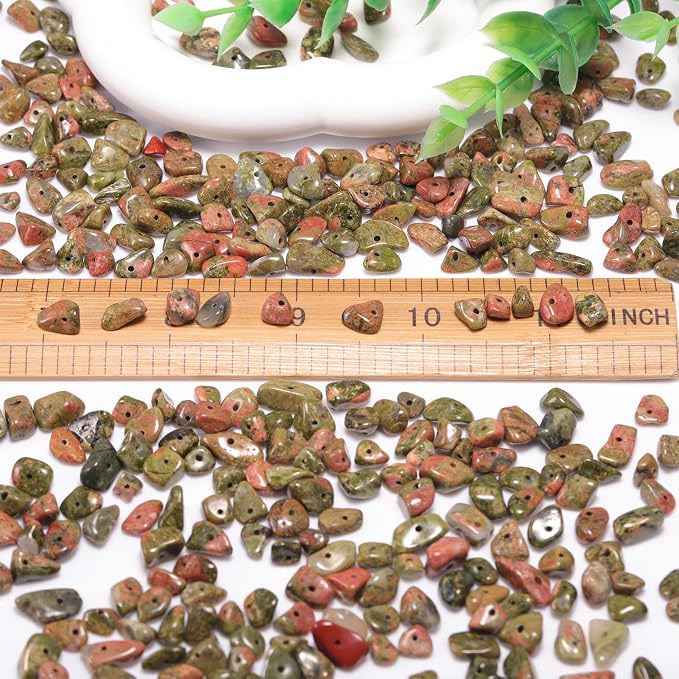 400Pcs 5-8mm Natural Unakite Chip Stone Beads | Pre-Drilled Irregular Healing - Image 2