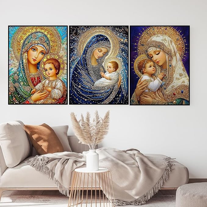 CHWGLFGG 5D Diamond Art Kits for Adults Beginners, 3 Pack Virgin Mary Diamond - Image 4