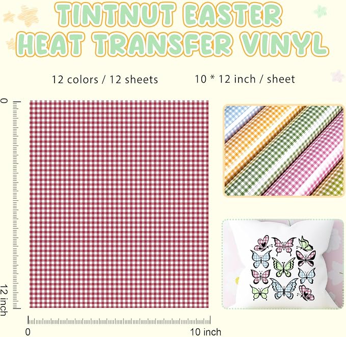 Tintnut Ligth Color Plaid Heat Transfer Vinyl, 12 Sheets Iron on Vinyl | 12x10in - Image 2