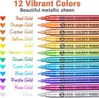 SAKEYR Super Golden Metallic Paint Markers, 12 Colors Sparkle Metallic Glitter - Image 7