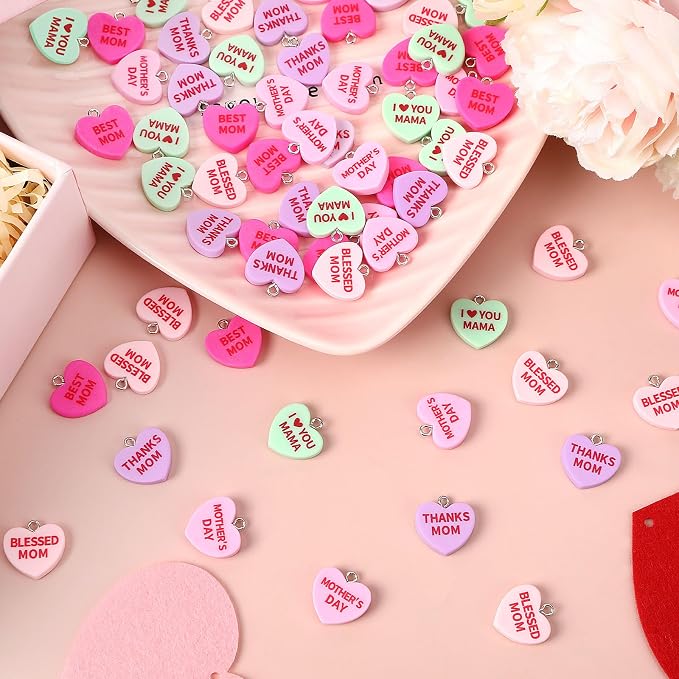 Augshy 64 Pcs Mother's Day Resin Charms, Mom Conversation Heart Charm | Love - Image 3