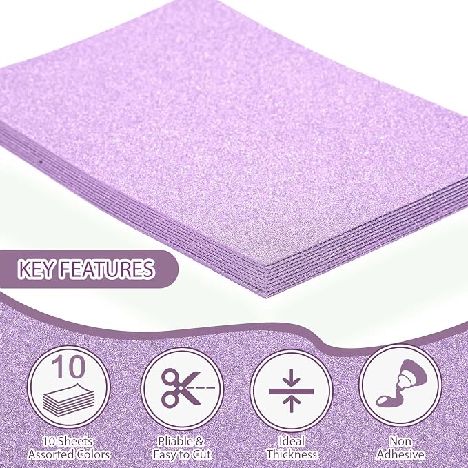 10 Pack Glitter Foam Sheets Craft 8 x 12 inch | Sparkles Foam Paper - Image 3