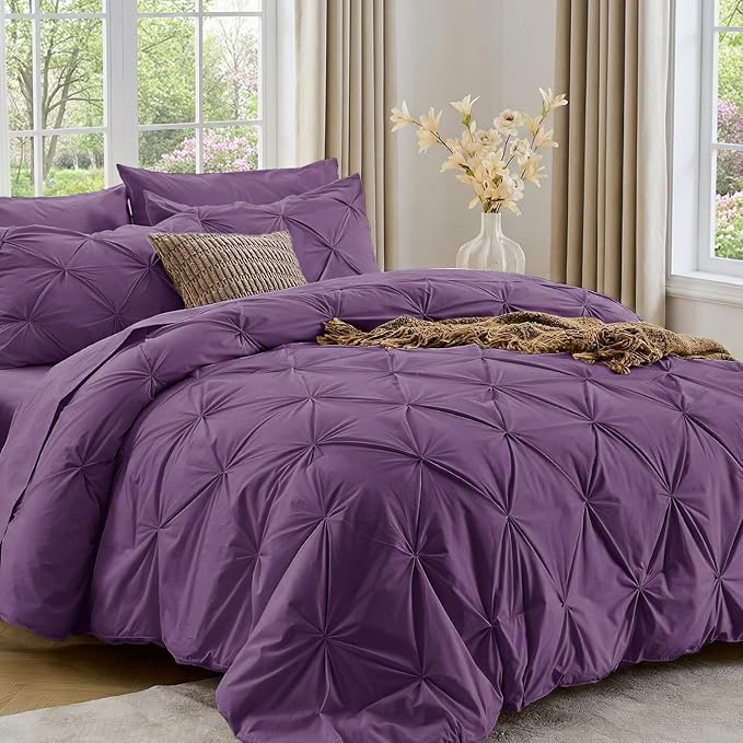 Sasttie Queen Comforter Set, 7-Piece Bed in a Bag, Pintuck Bedding Sets by SASTTIE