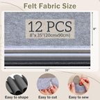 12 Rolls 8"x35" 1.4mm Thick Soft Felt Fabric Sheet 12 Assorted White Grey - Image 2