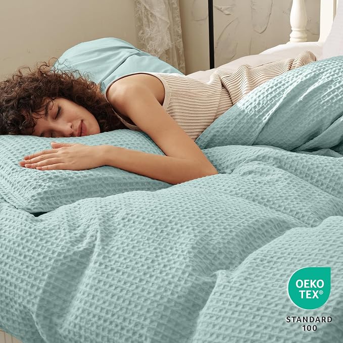PHF Waffle Weave Duvet Cover Set King Size, No Snagging Ultra Soft Luxury - Image 2