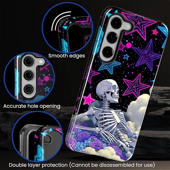 for Samsung Galaxy S23 Plus Case, Skull Star Collage Pattern Glossy 2 in 1 - Image 5